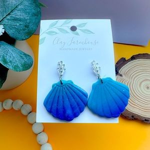 Polymer Clay Shell earrings with gold plated cubic zirconia studs